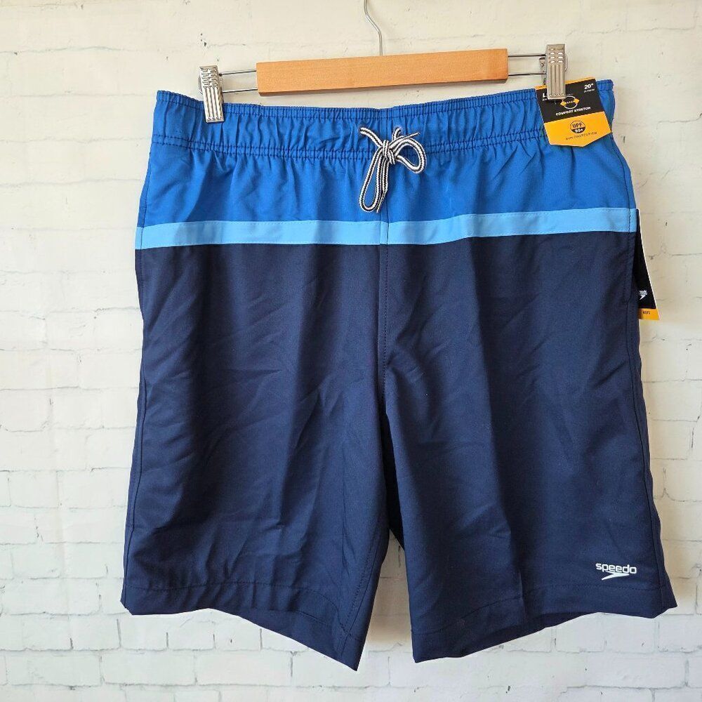 Speedo Mens Swim Trunks Size L Blue Comfort Stretch Brief Liner 20" Outseam